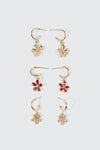 3-Pack Flower Charm Hoop Earrings
