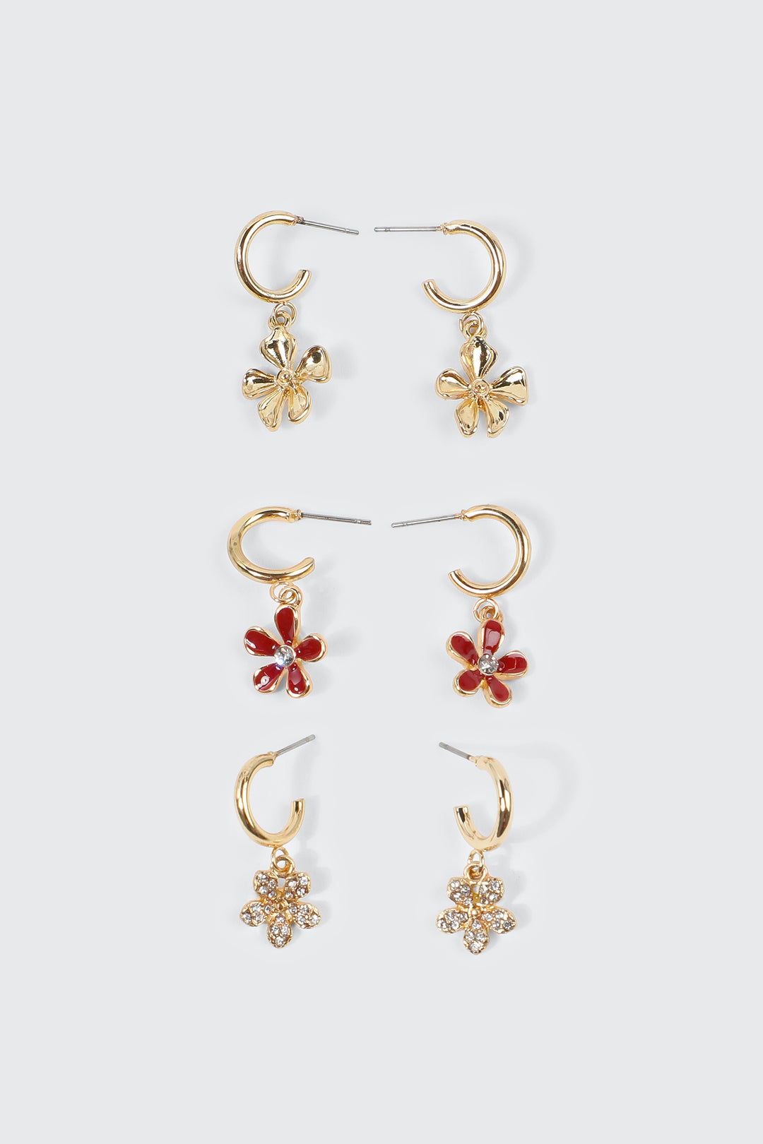 3-Pack Flower Charm Hoop Earrings