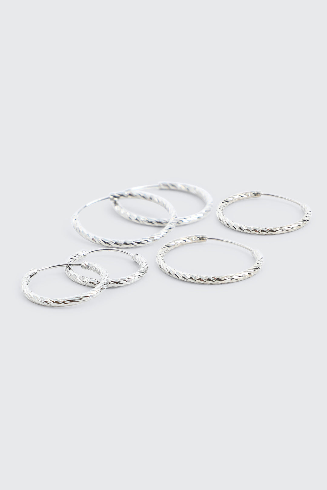 3-Pack 14K White Gold Plated Hoop Earrings