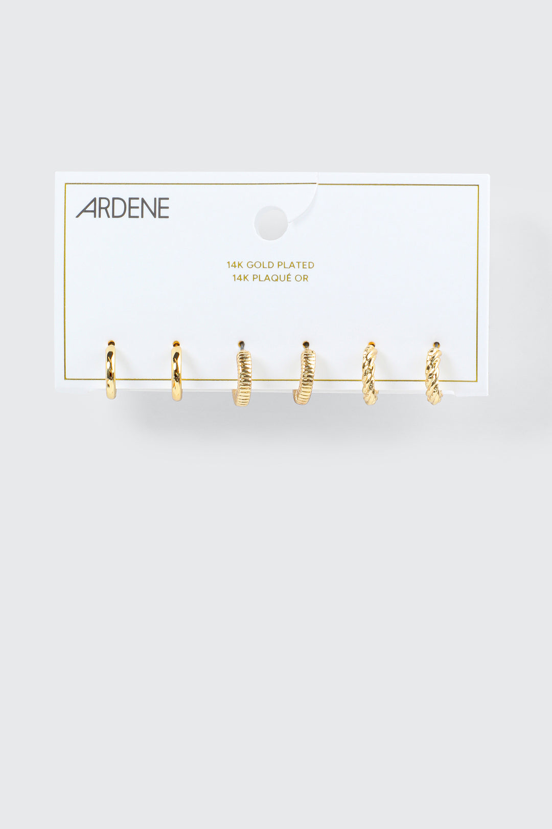 3 paires d'anneaux plaqués or 14K