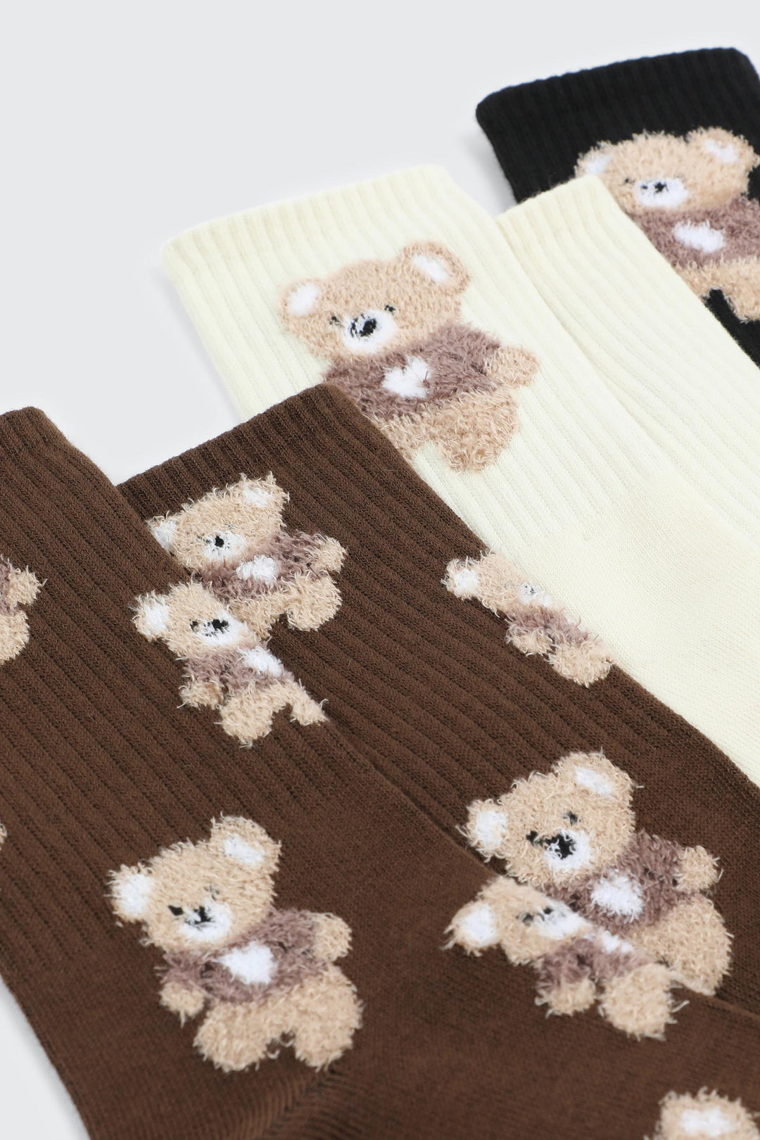 3-Pack Fuzzy Bear Crew Socks