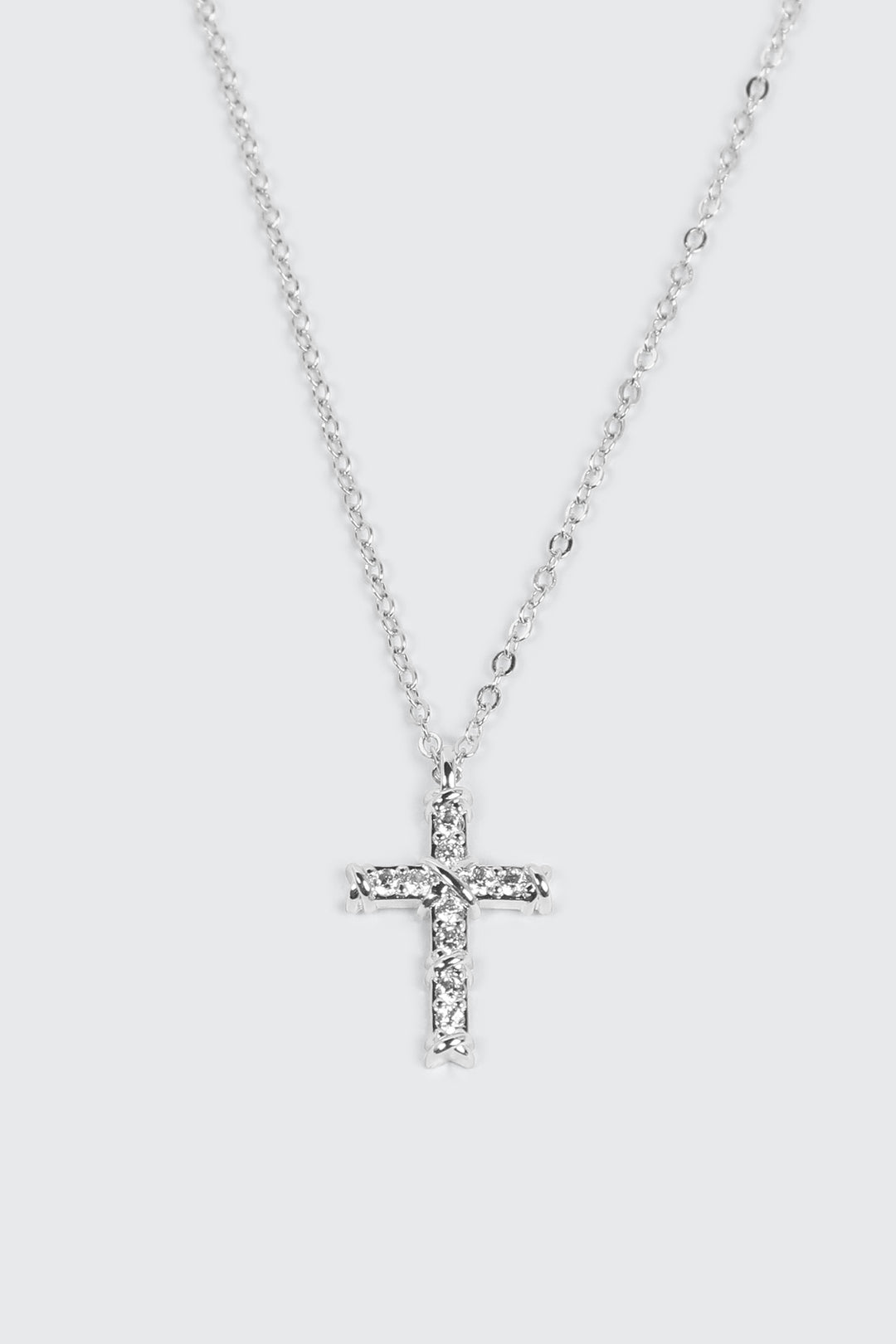 14K White Gold Plated Cross Necklace