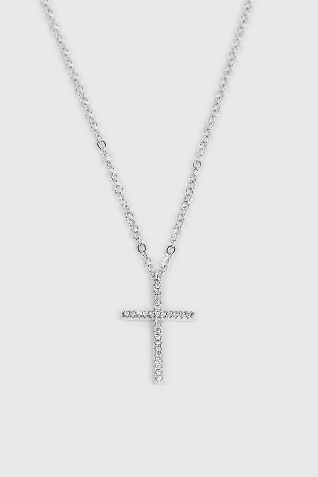 14K White Gold Plated Cross Necklace
