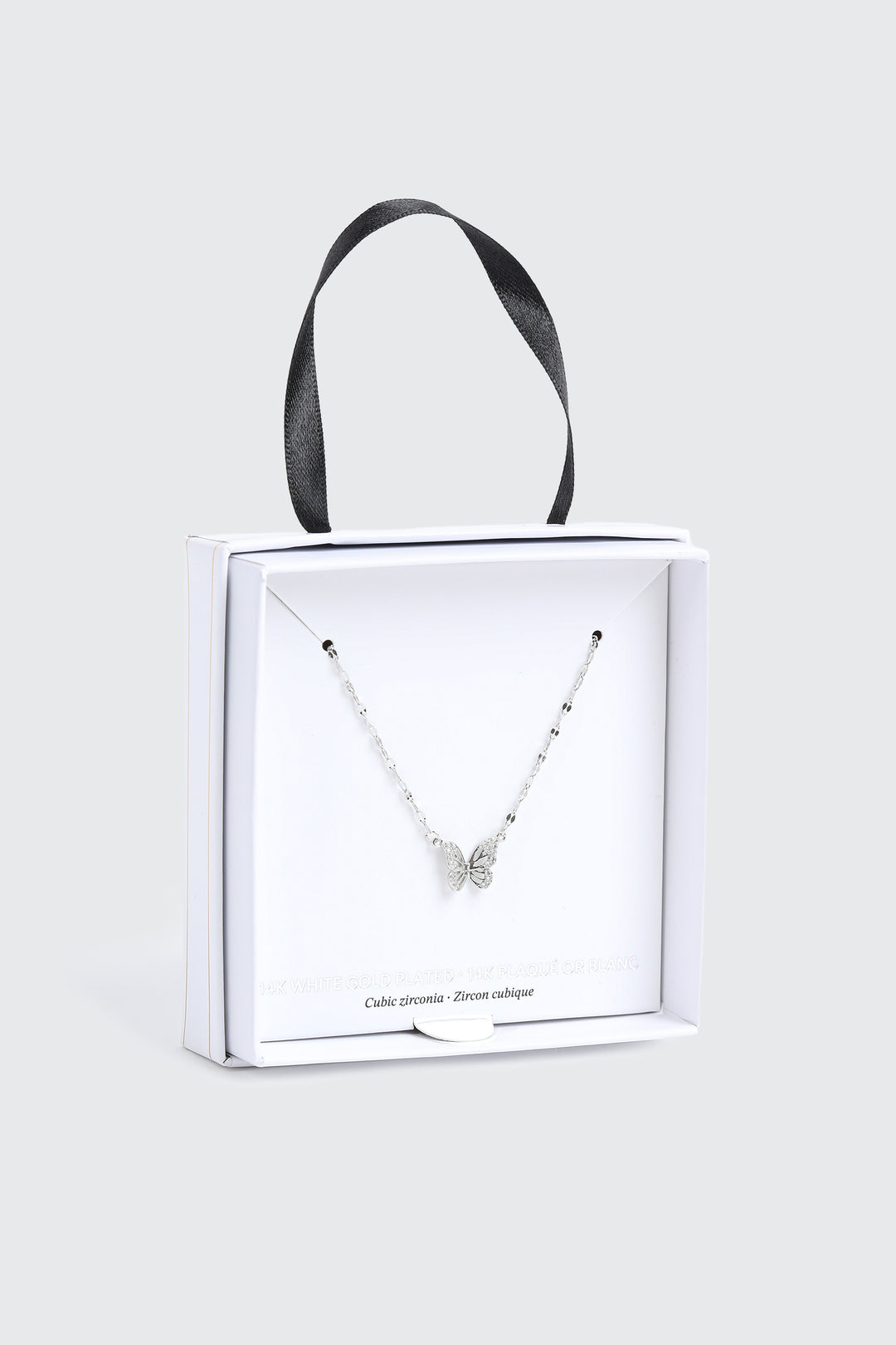 14K White Gold Plated Butterfly Necklace