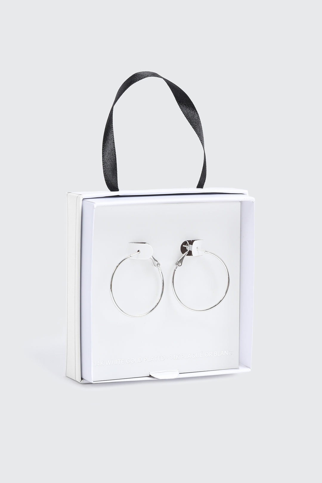 14K White Gold Plated Hoop Earrings