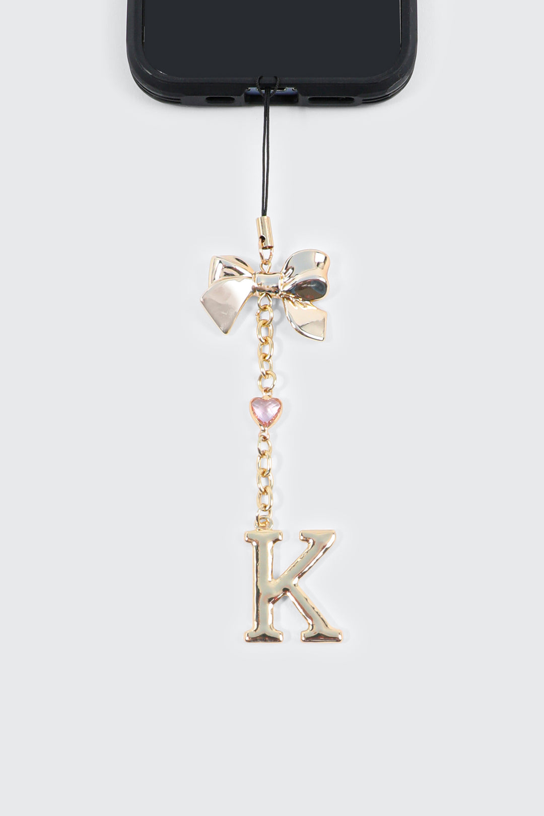 Shiny Letter K Phone Charm with Bow