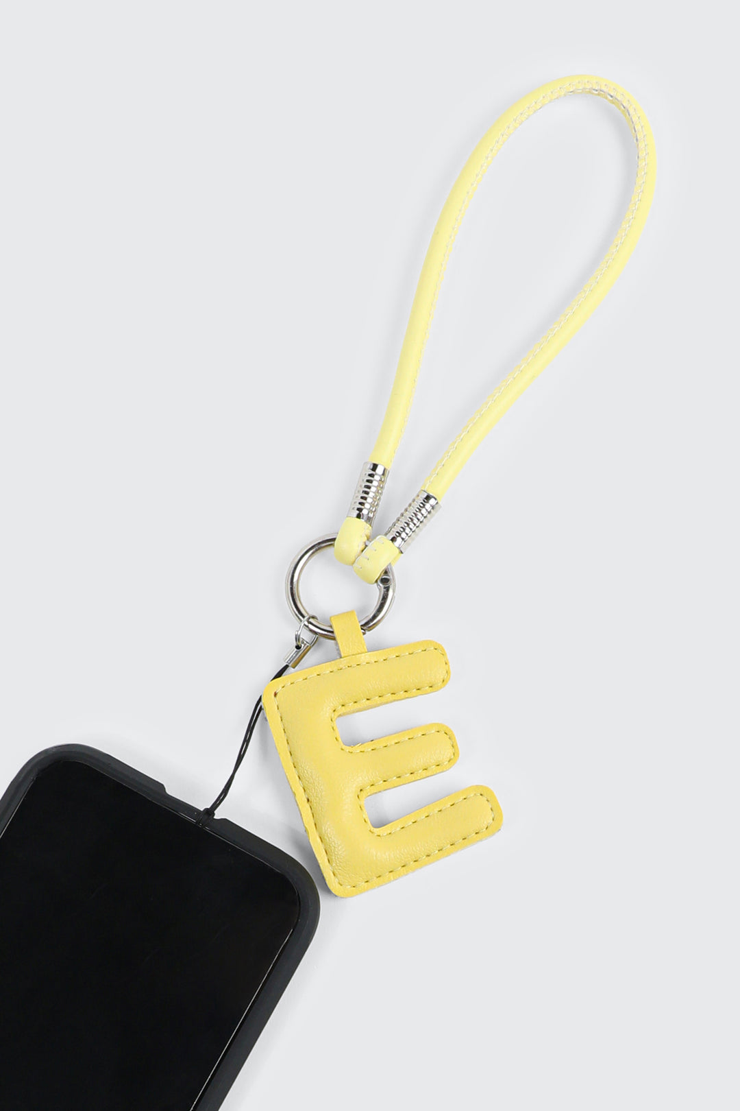 Yellow Initial E Faux Leather Charm with Wristlet