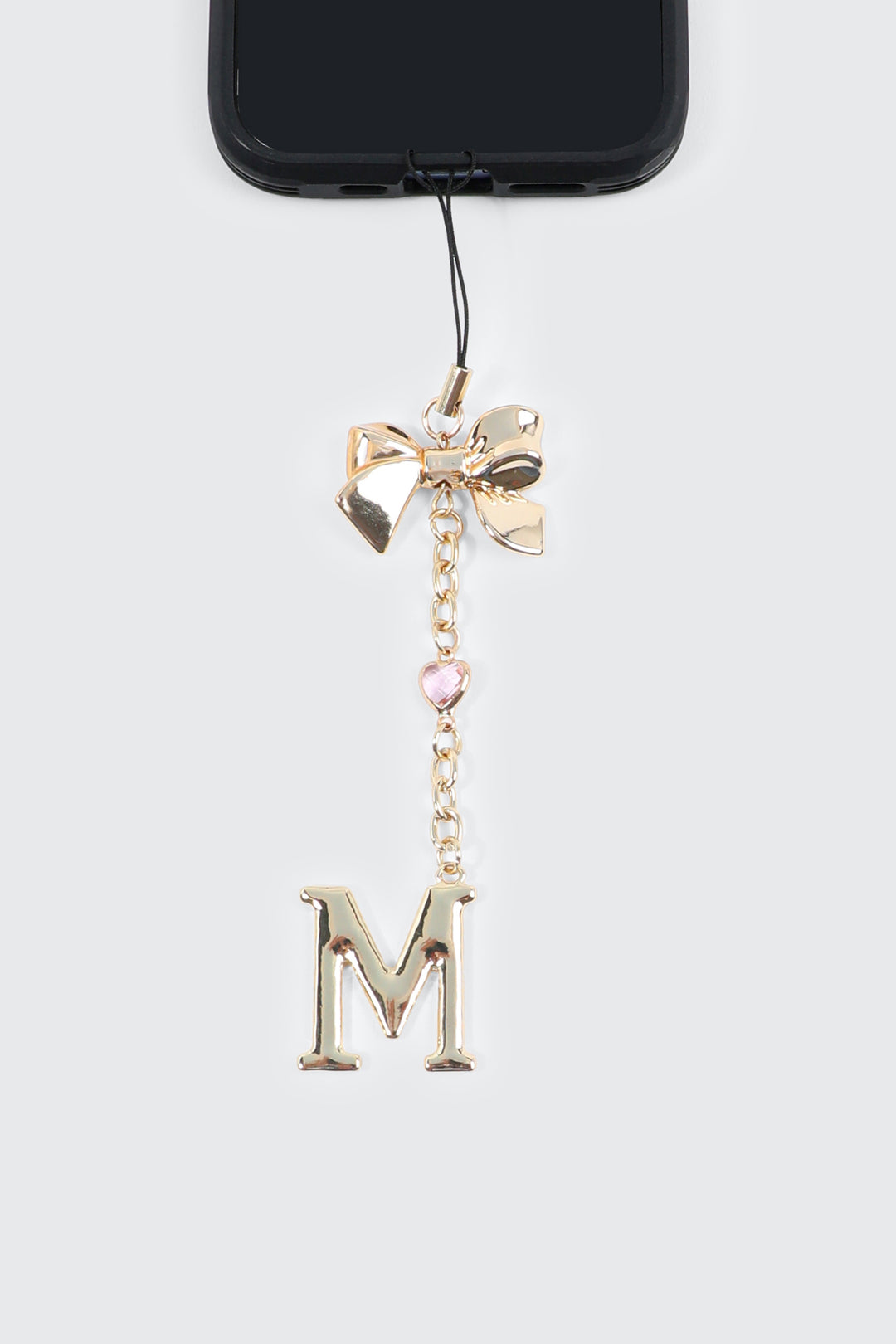 Shiny Letter M Phone Charm with Bow