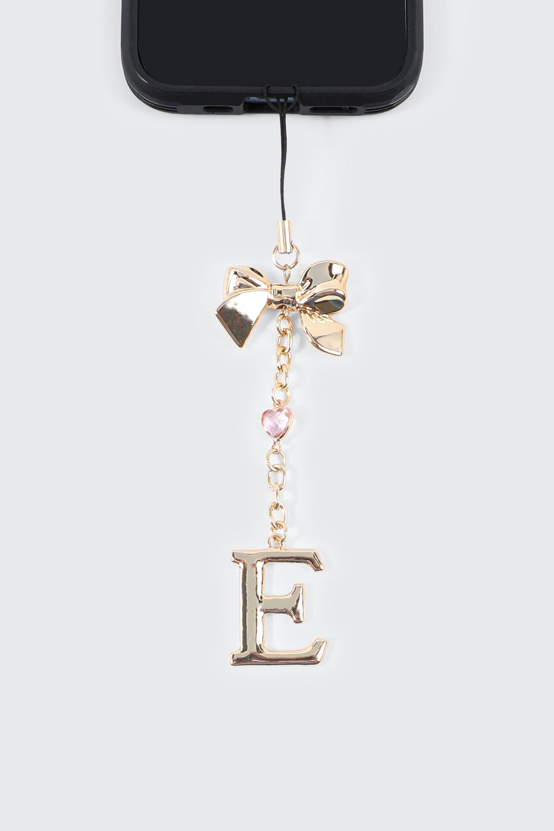 Shiny Letter E Phone Charm with Bow