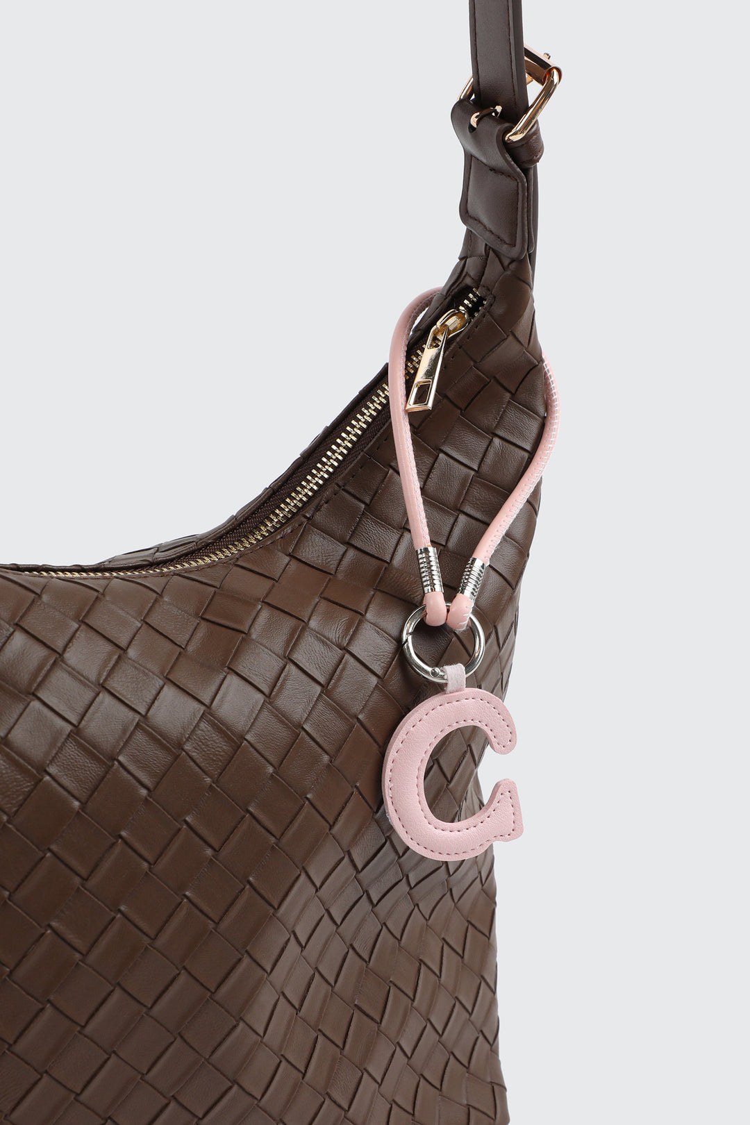 Pink Initial C Faux Leather Charm with Wristlet
