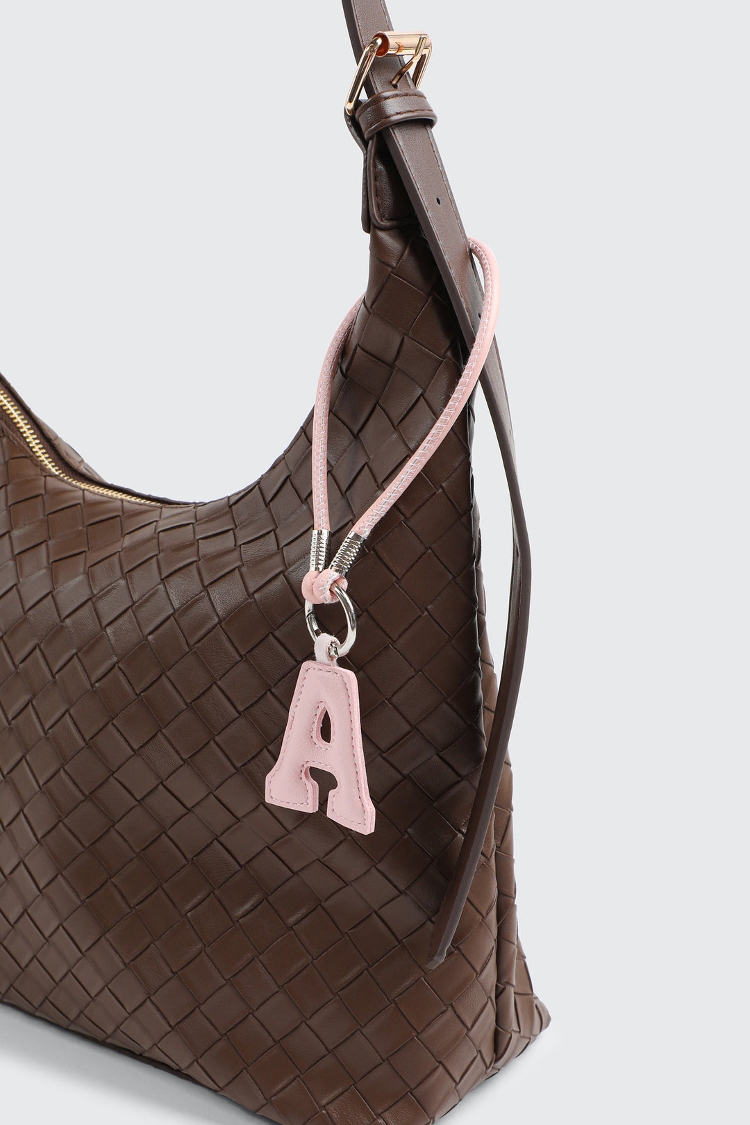 Pink Initial A Faux Leather Charm with Wristlet