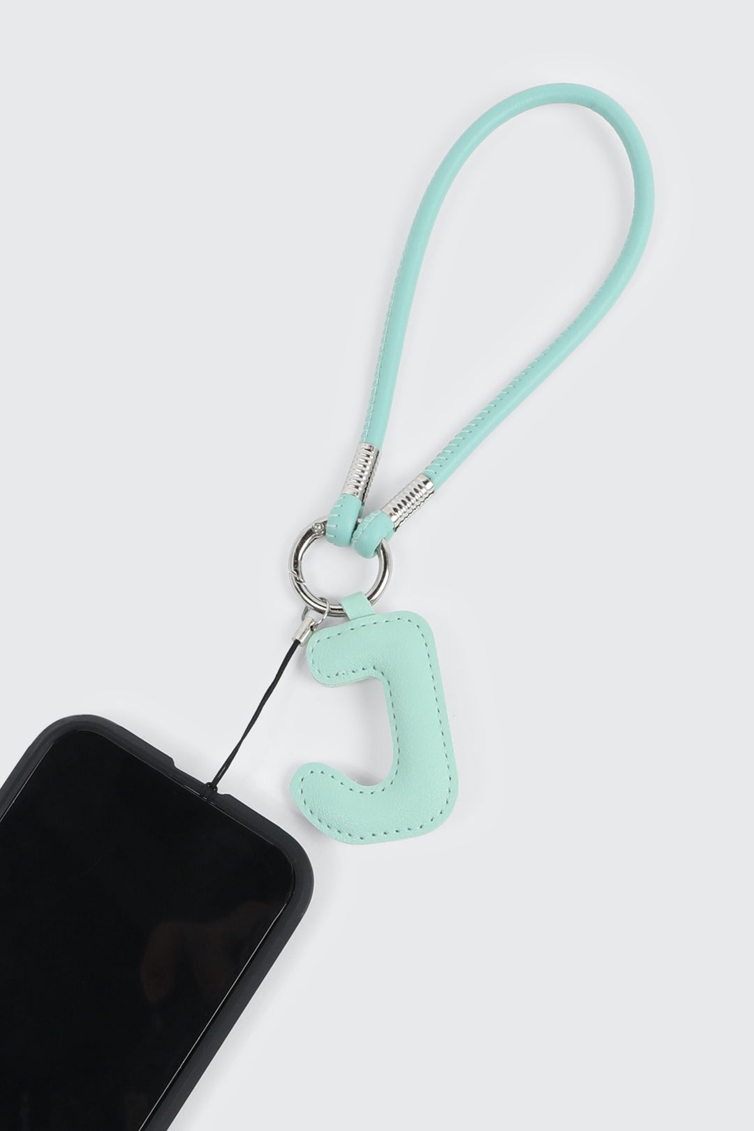 Green Initial J Faux Leather Charm with Wristlet