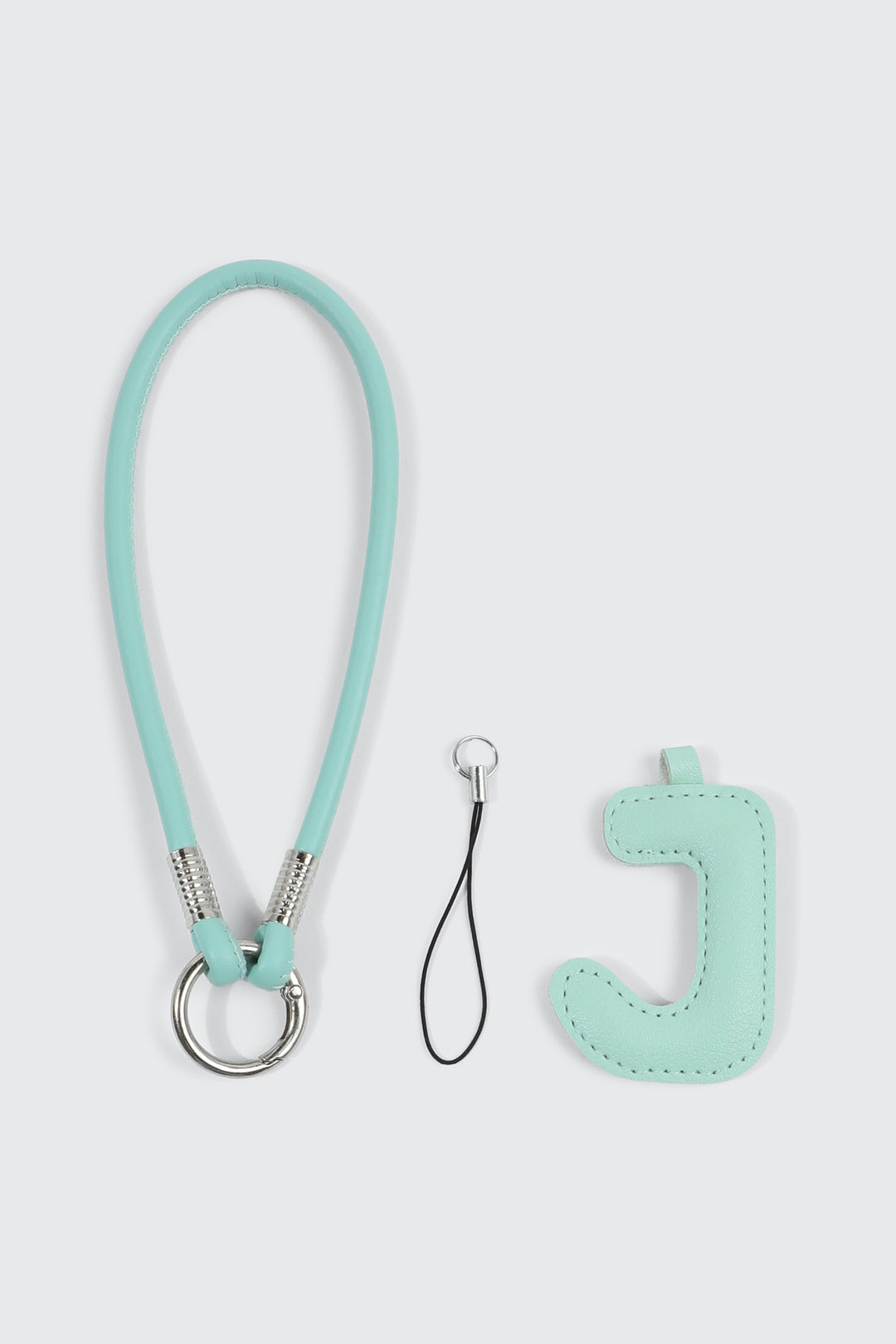 Green Initial J Faux Leather Charm with Wristlet