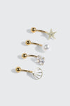 Lot de 4 perçages de nombril océan plaqué or 14k