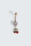 Perçage de nombril cerise plaqué or 14K