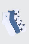 3 paires de mi-chaussettes à papillons