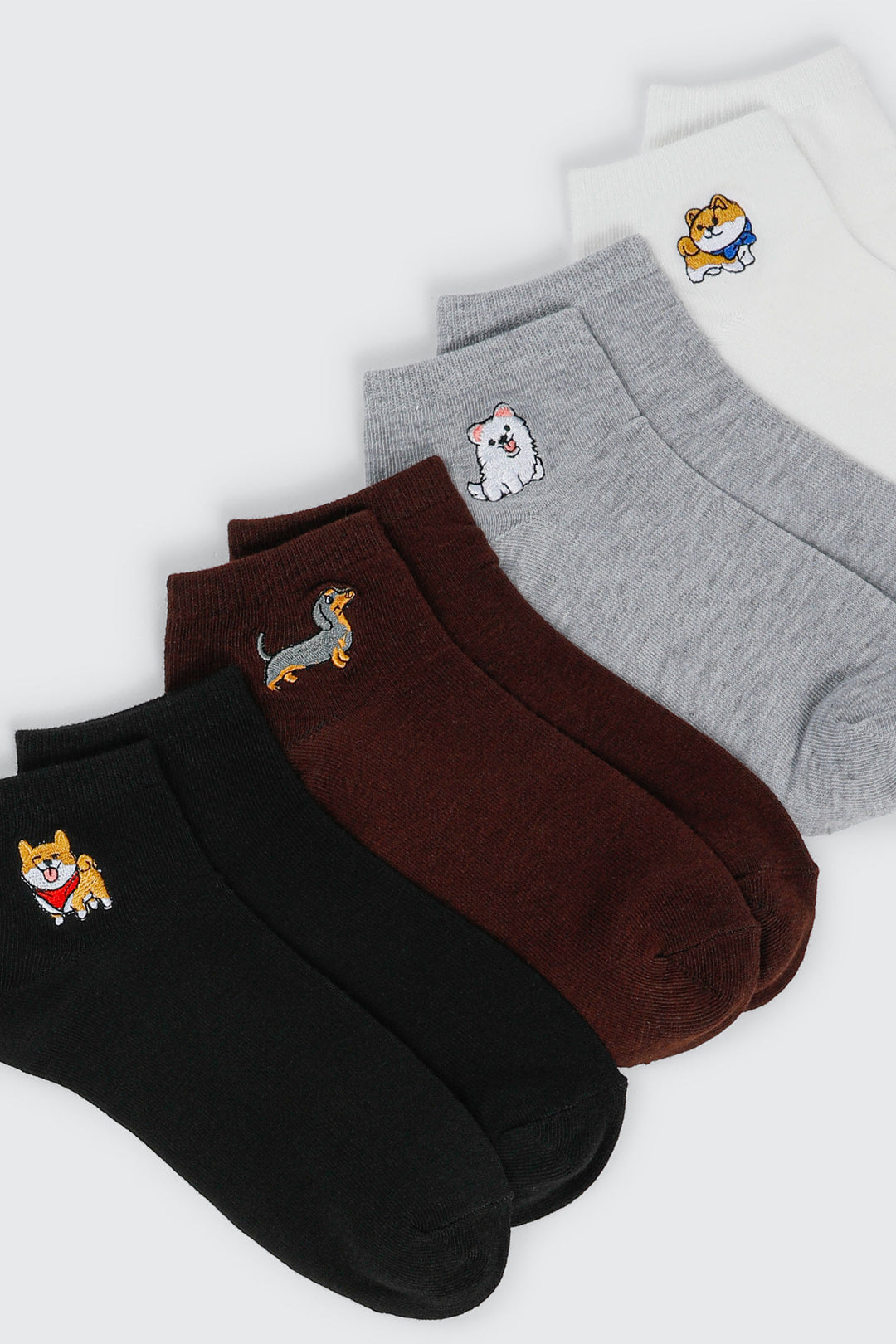 Dog Embroidery Ankle Socks