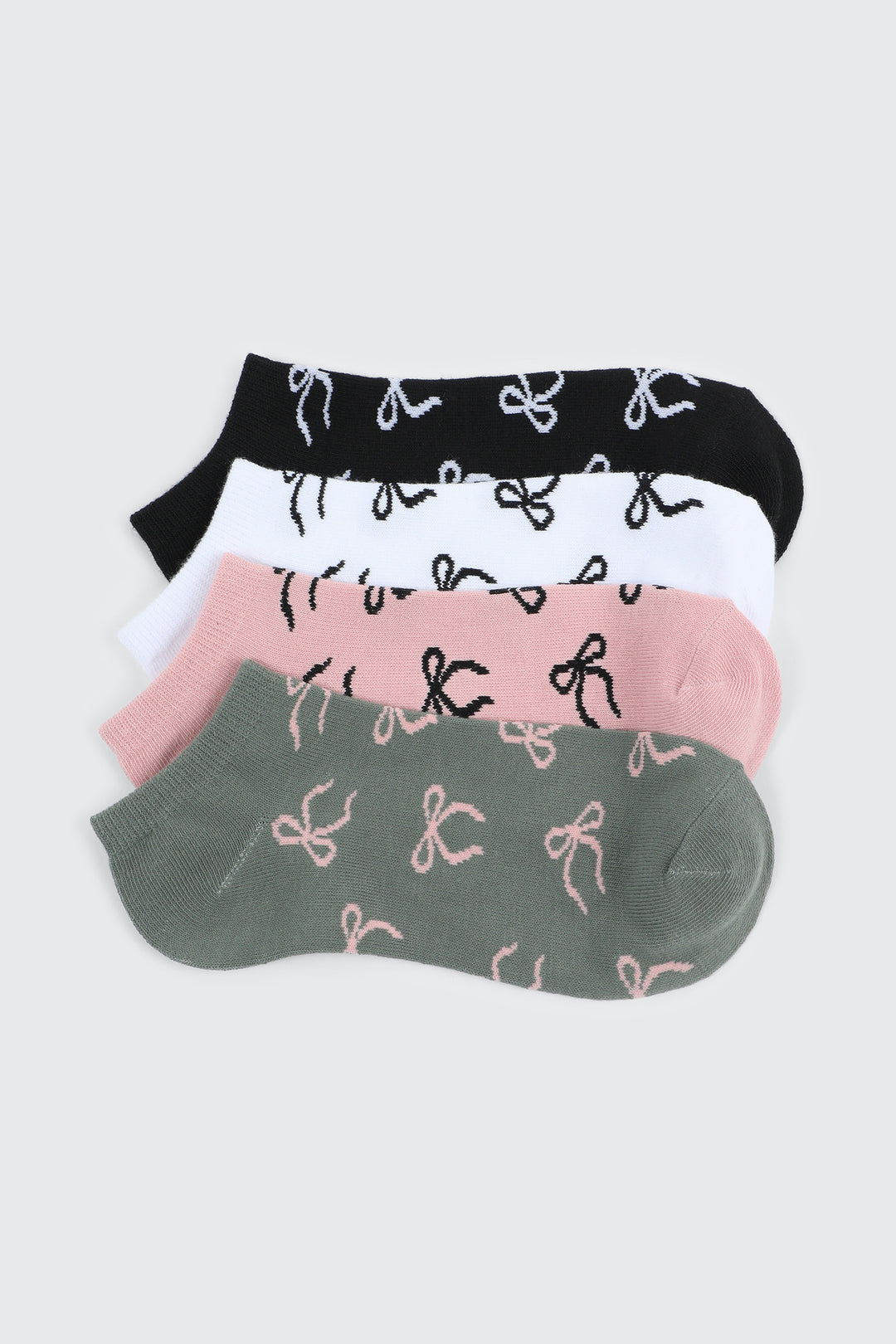 4-Pack Ankle Socks with Bow Print