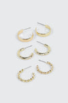 Lot de 3 paires boucles d'oreilles plaquées or 14K