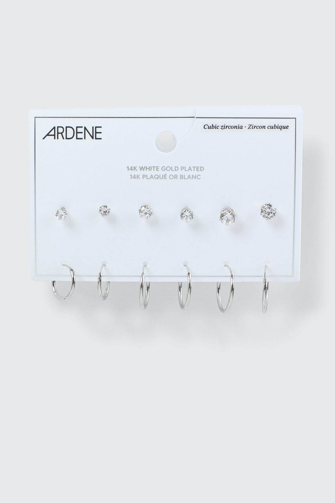 6 paires de boucles plaquées or blanc 14K