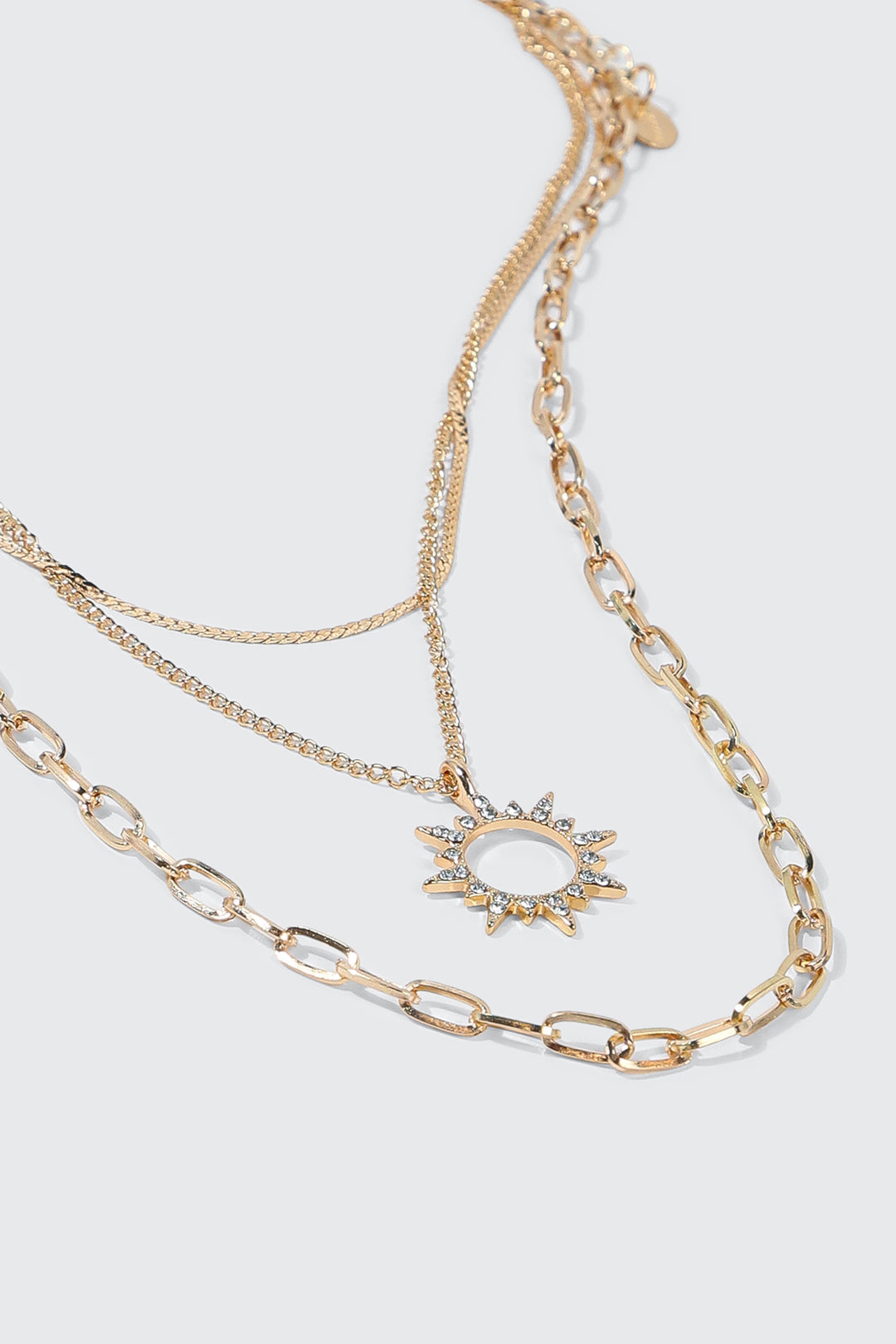 3-Row Necklace with Sun Pendant