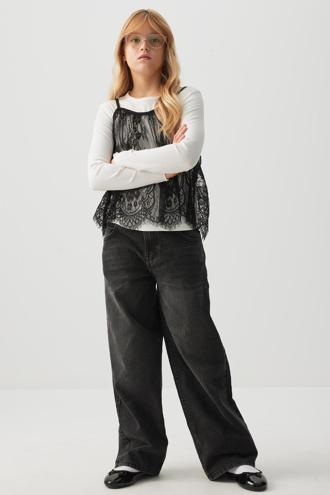 Long Sleeve Top with Lace Tank