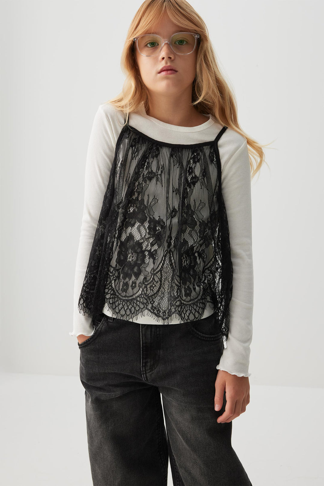 Long Sleeve Top with Lace Tank