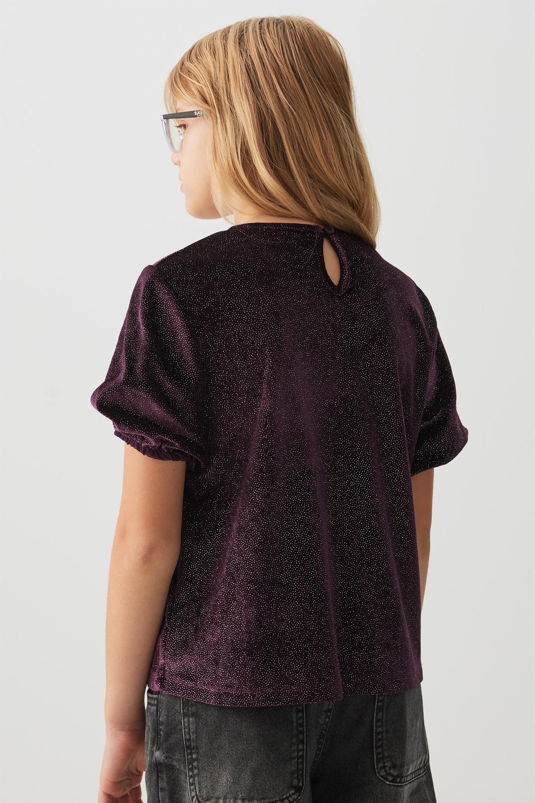 Shiny Velvet Puff Sleeve Top