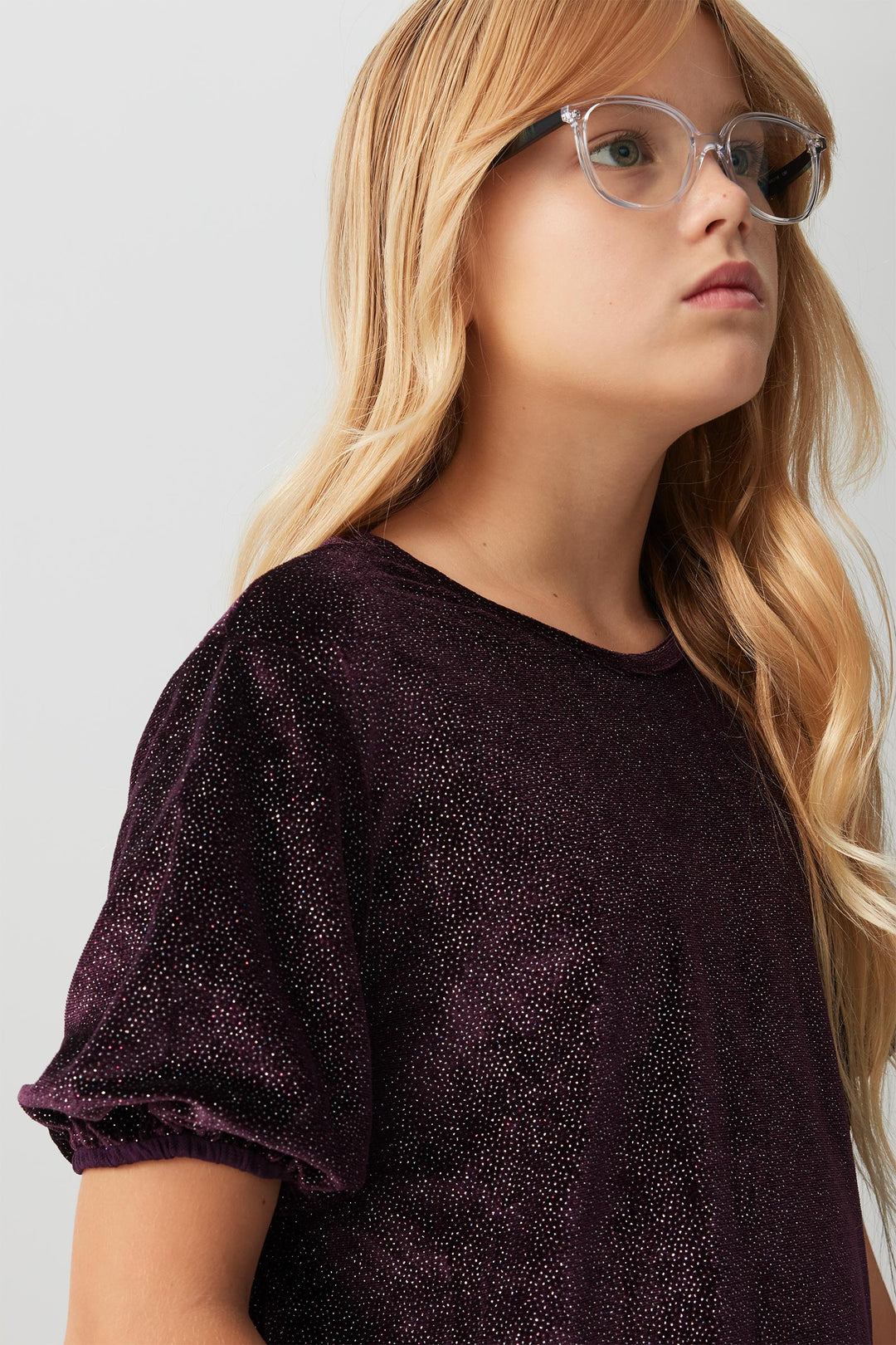 Shiny Velvet Puff Sleeve Top