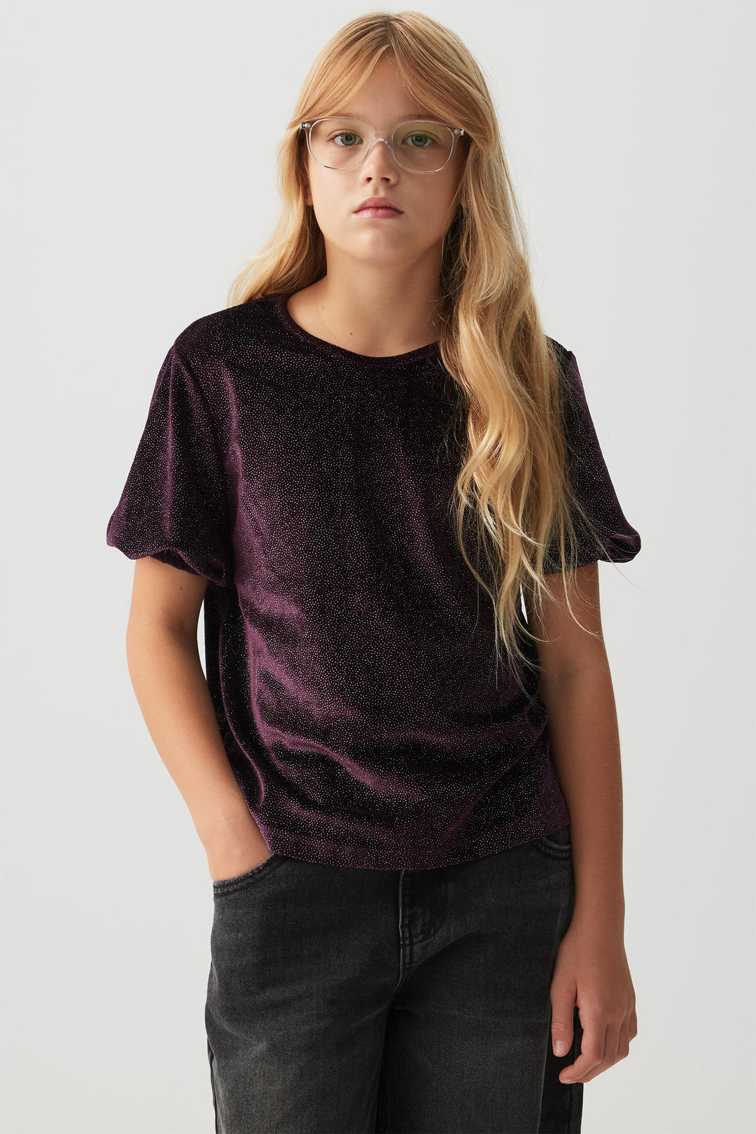 Shiny Velvet Puff Sleeve Top