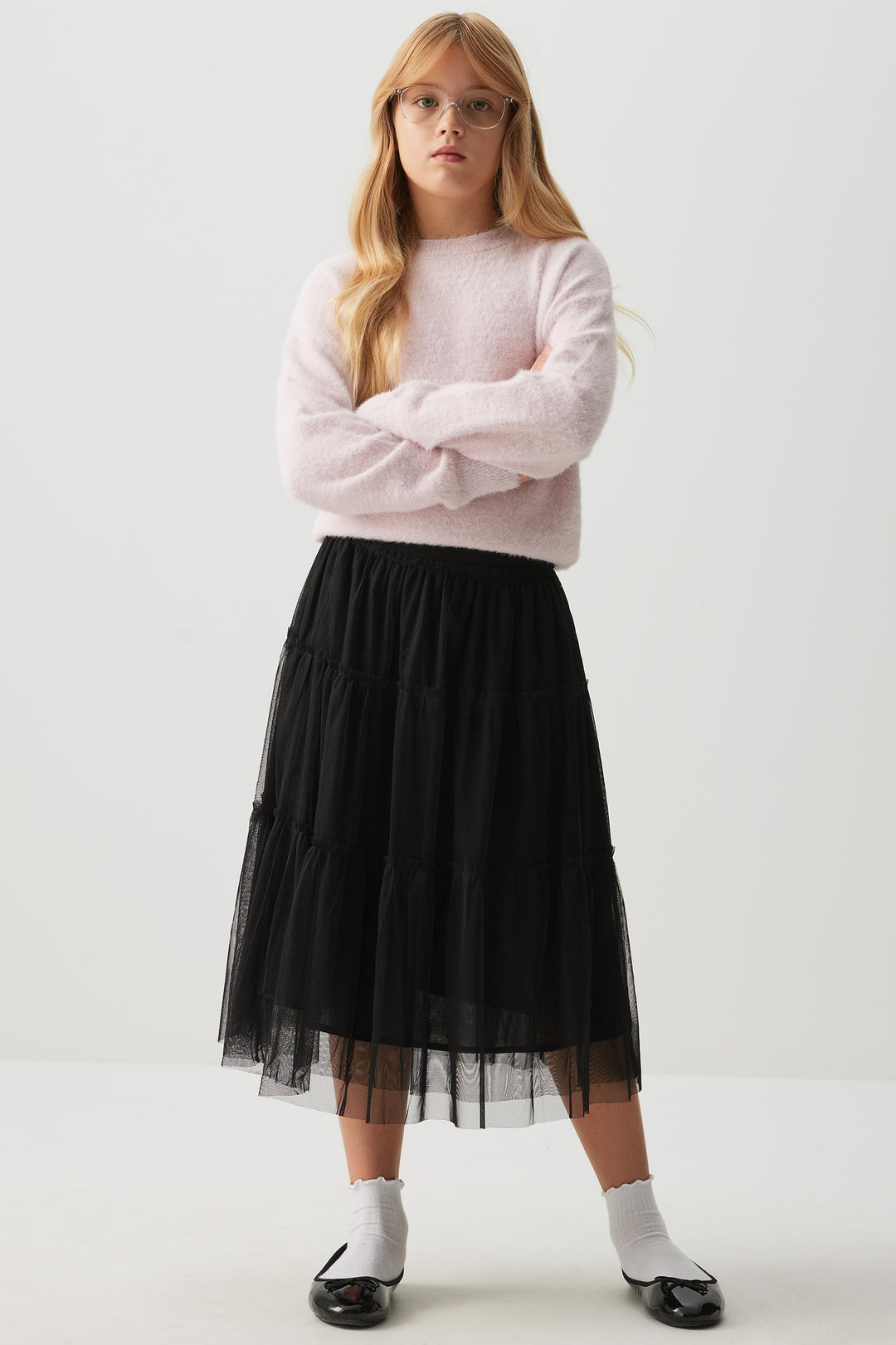 Jupe midi étagée en tulle