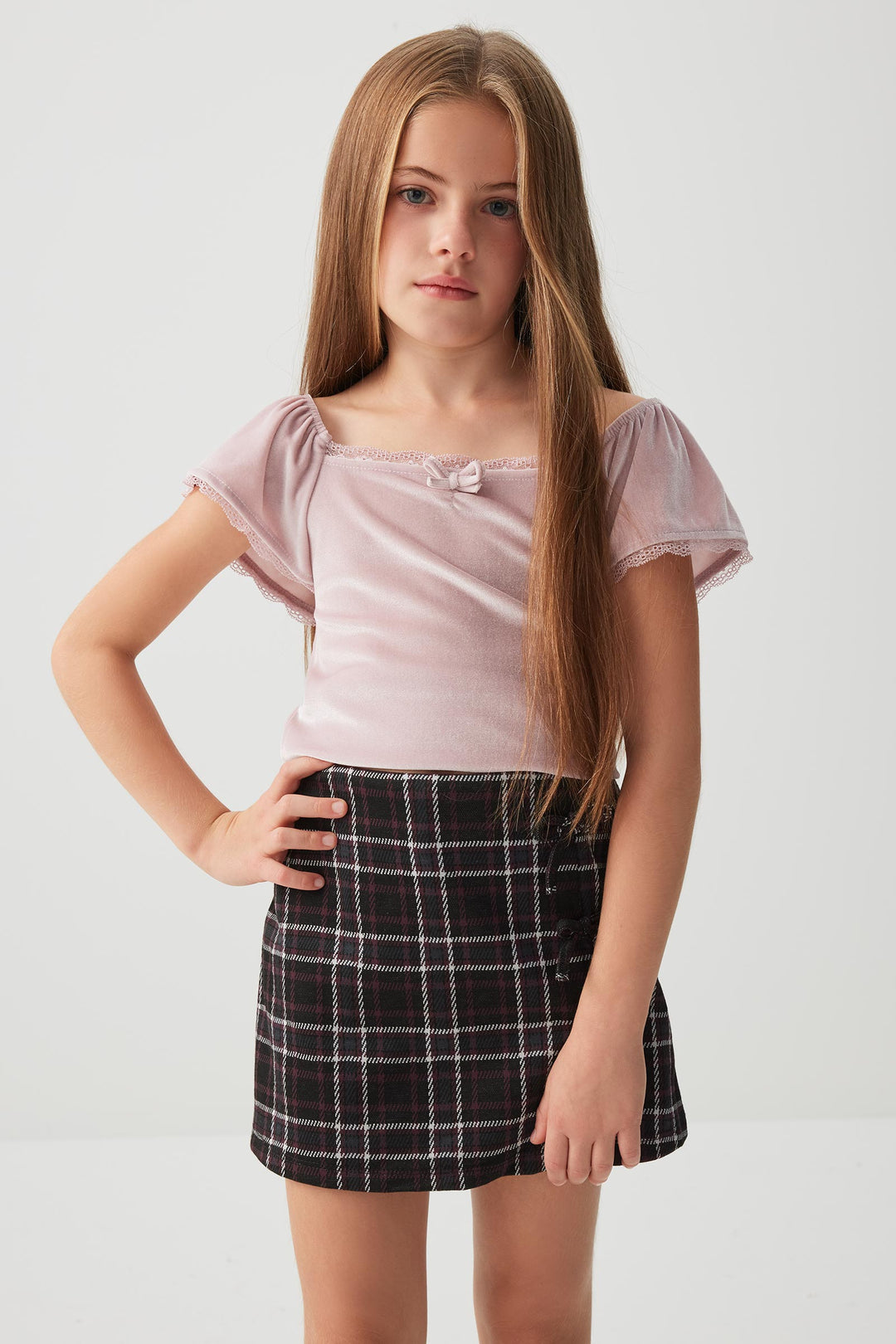 Jupe-short à carreaux et détail de boucles