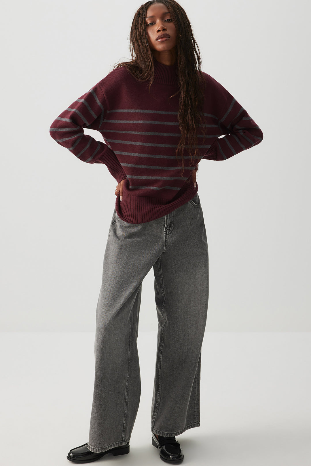 Striped Mock Neck Sweater