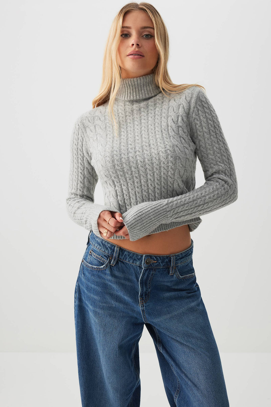 Cable Knit Crop Turtleneck Sweater