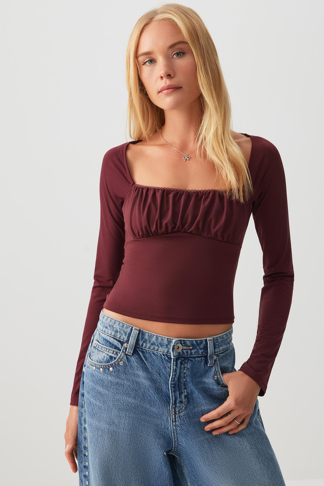 Ruched Bust Long Sleeve Top