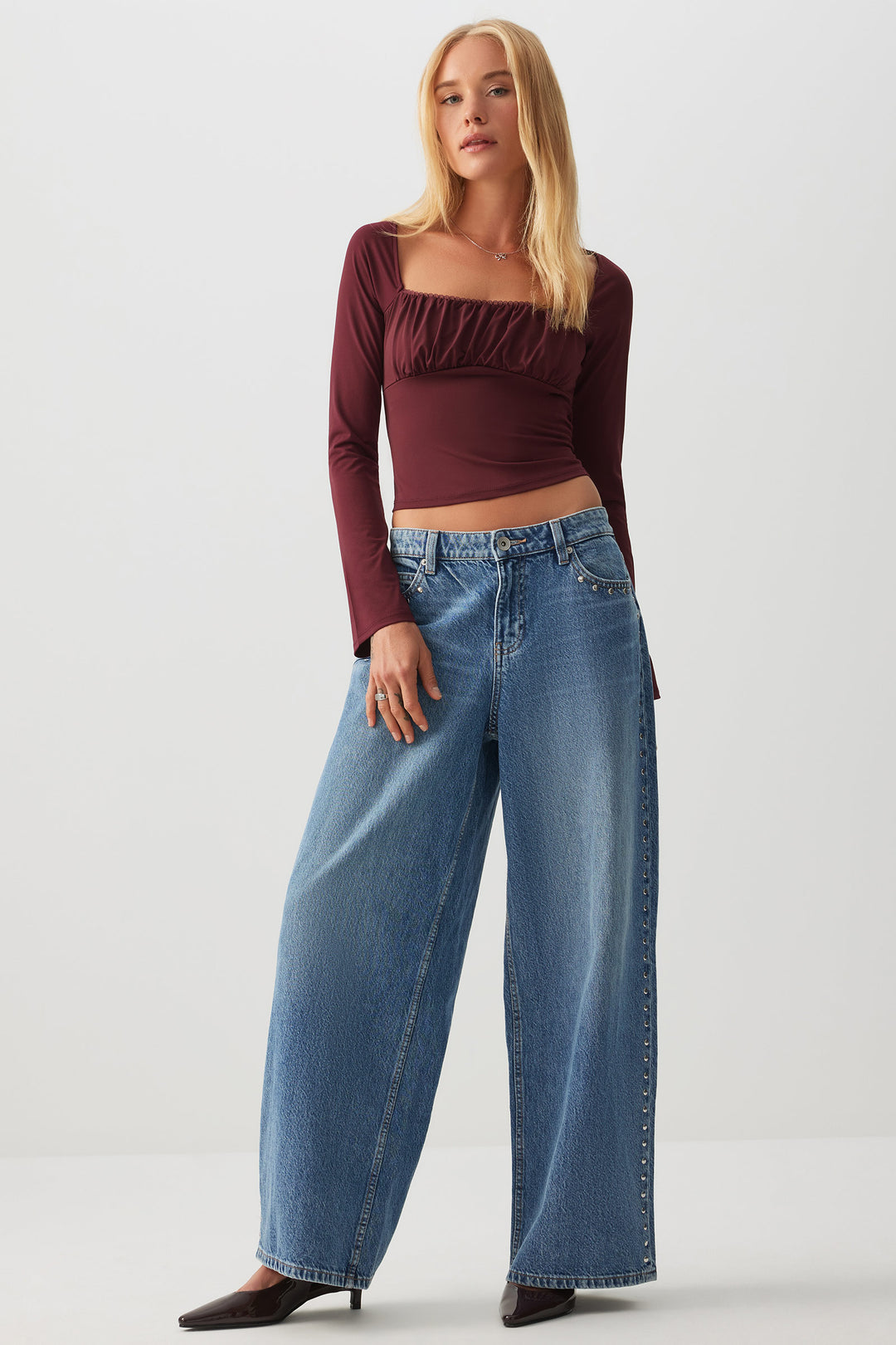 Ruched Bust Long Sleeve Top
