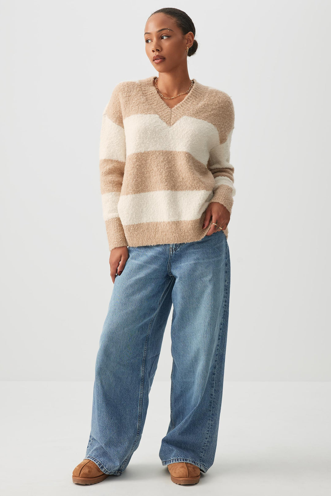 Bouclé Oversized V-Neck Sweater