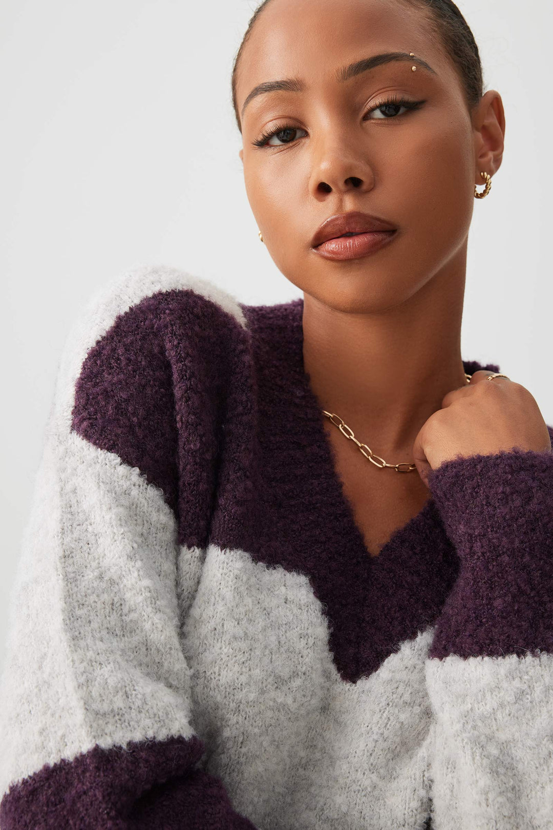 Bouclé Oversized V-Neck Sweater