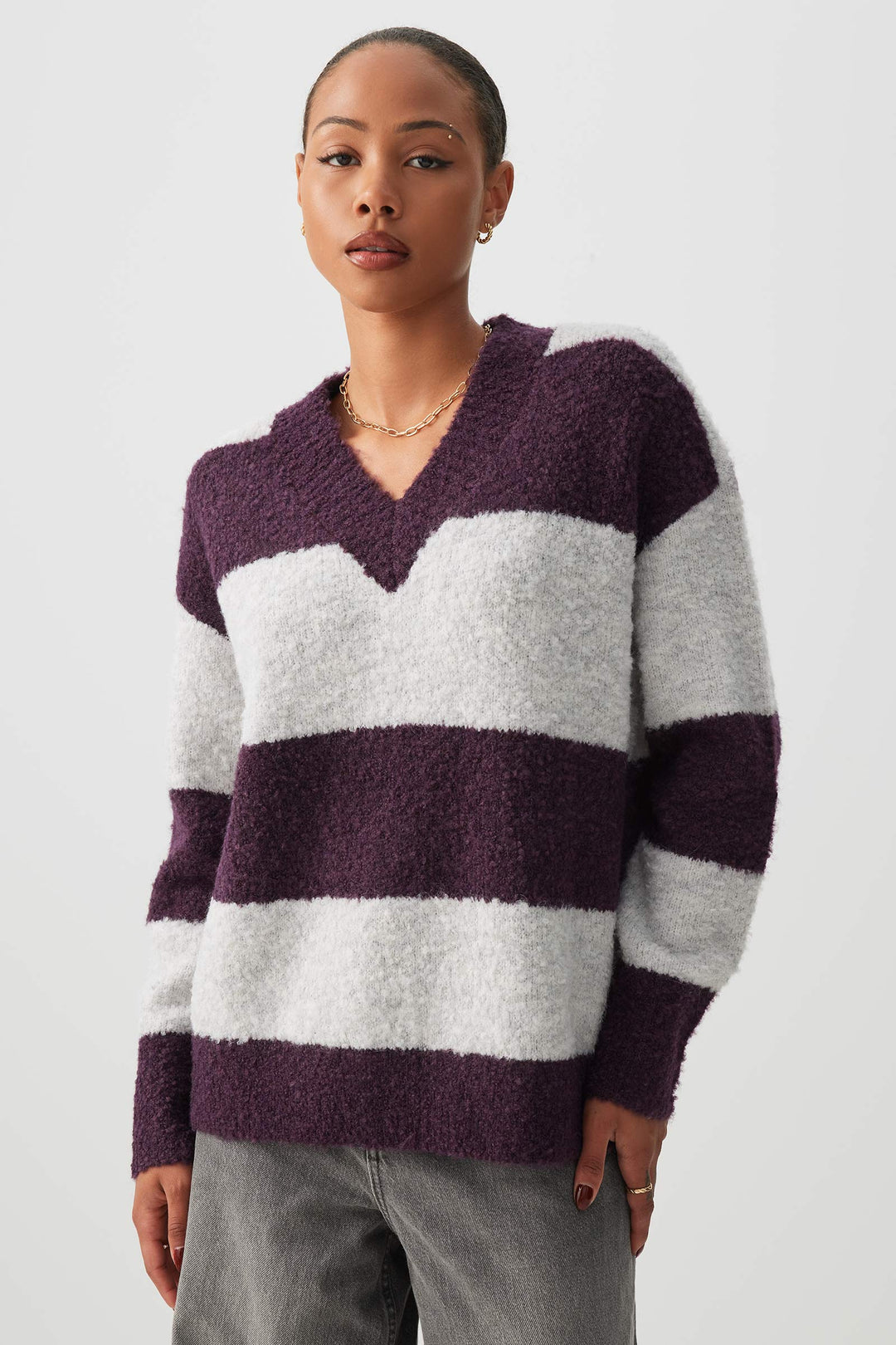 Bouclé Oversized V-Neck Sweater