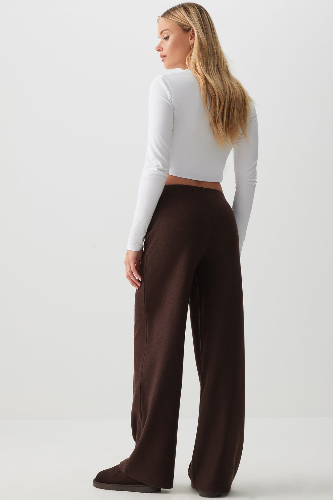 Pantalon à jambe large en tricot brossé