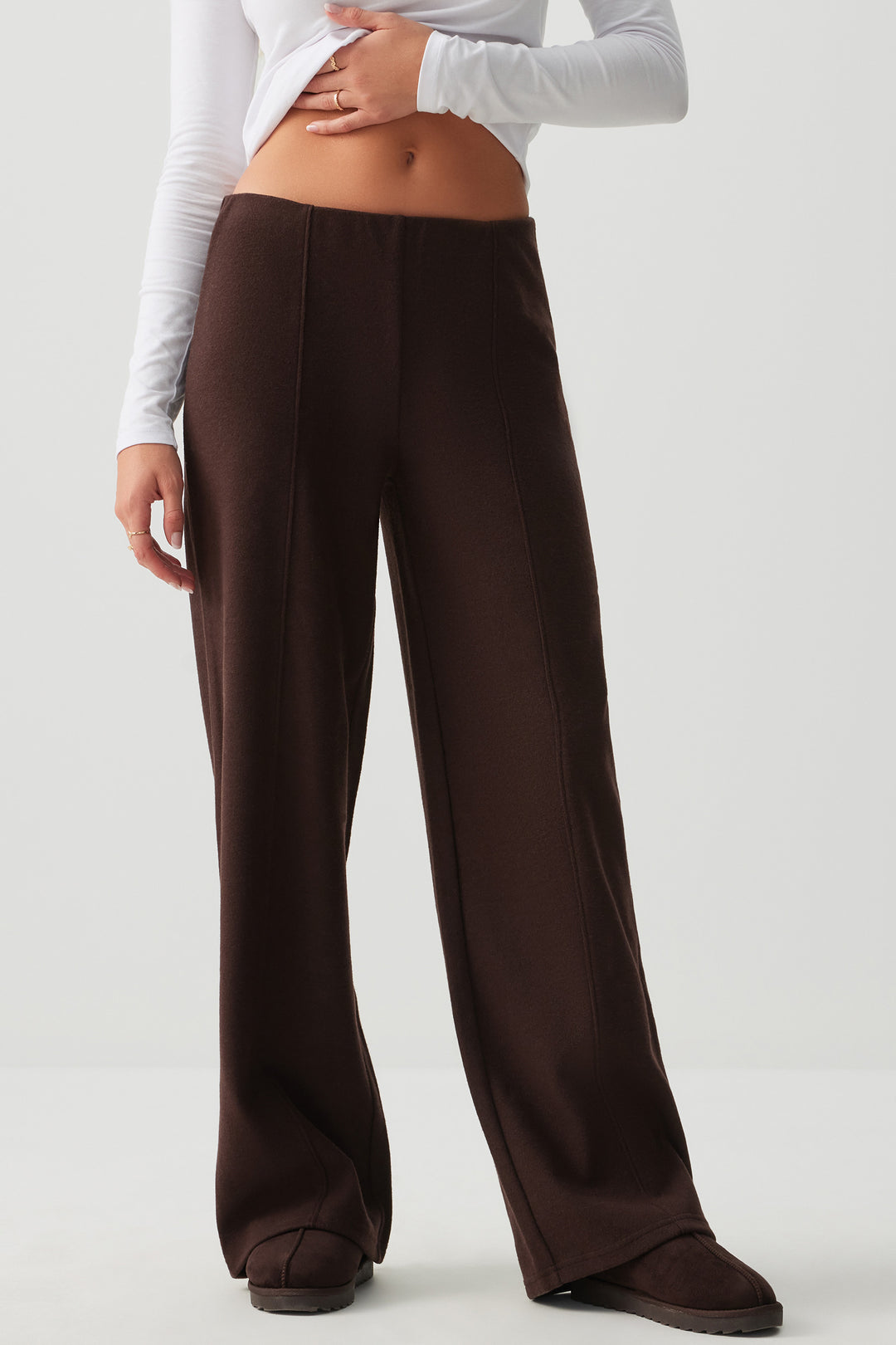 Pantalon à jambe large en tricot brossé