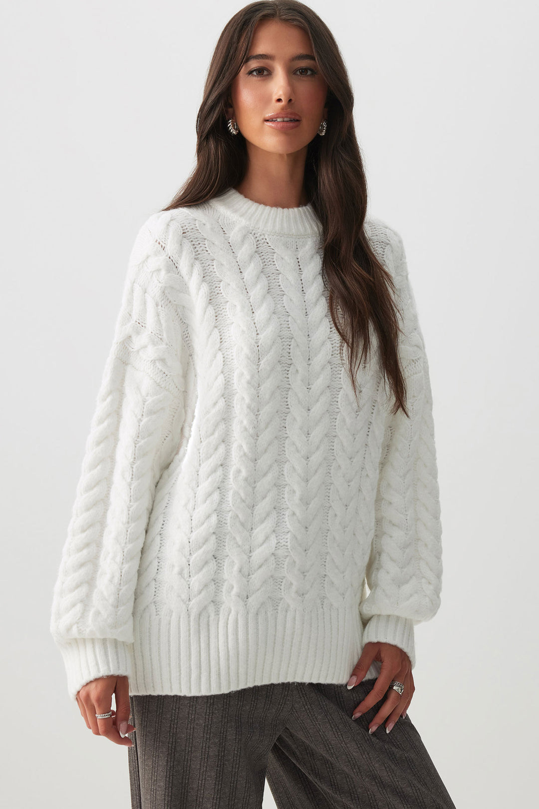 Oversized Cable Knit Crew Neck Sweater