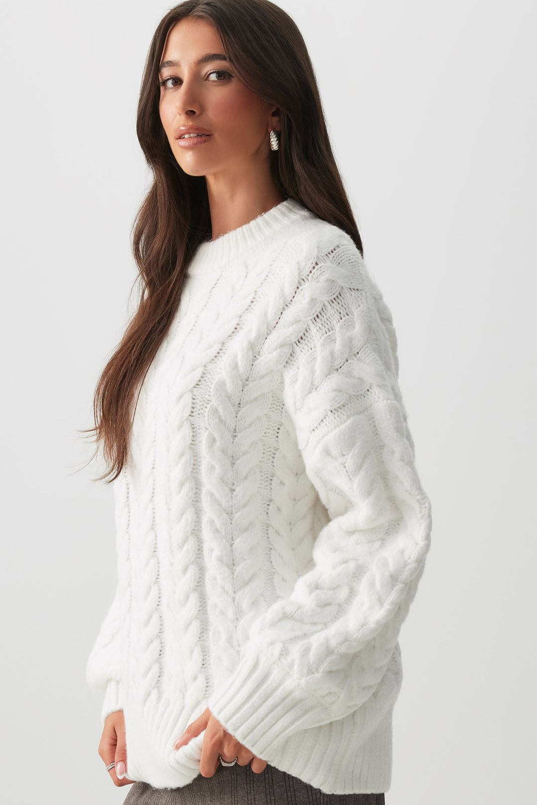 Oversized Cable Knit Crew Neck Sweater