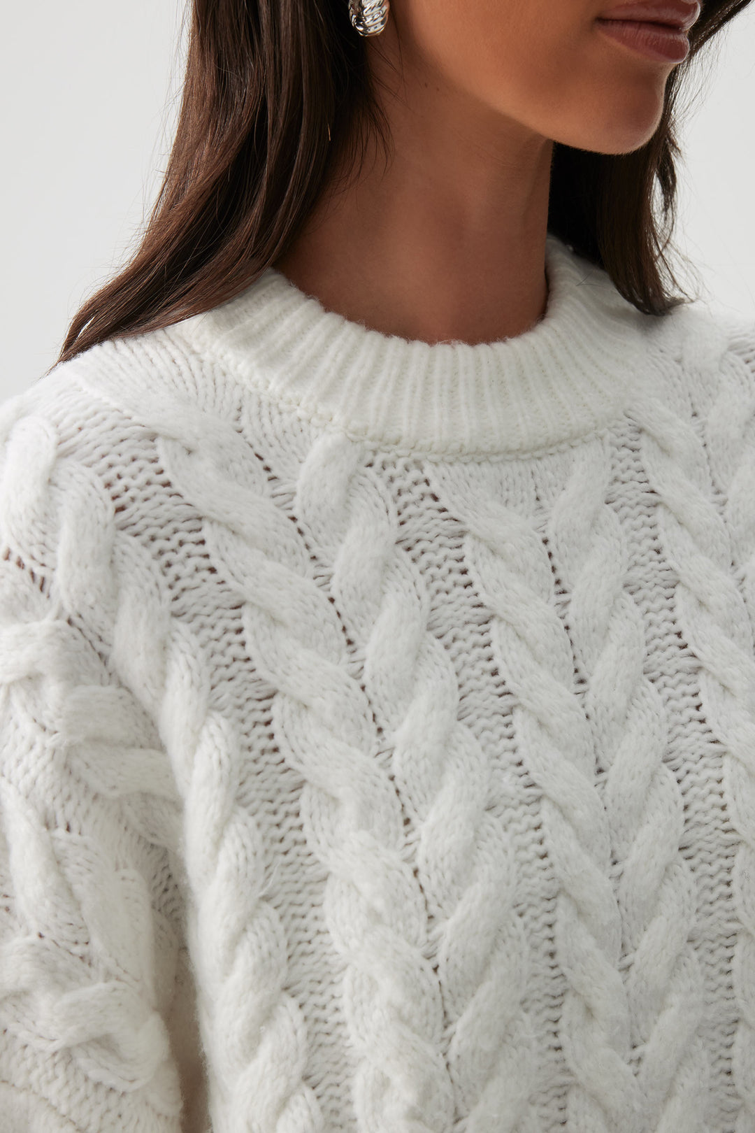 Oversized Cable Knit Crew Neck Sweater