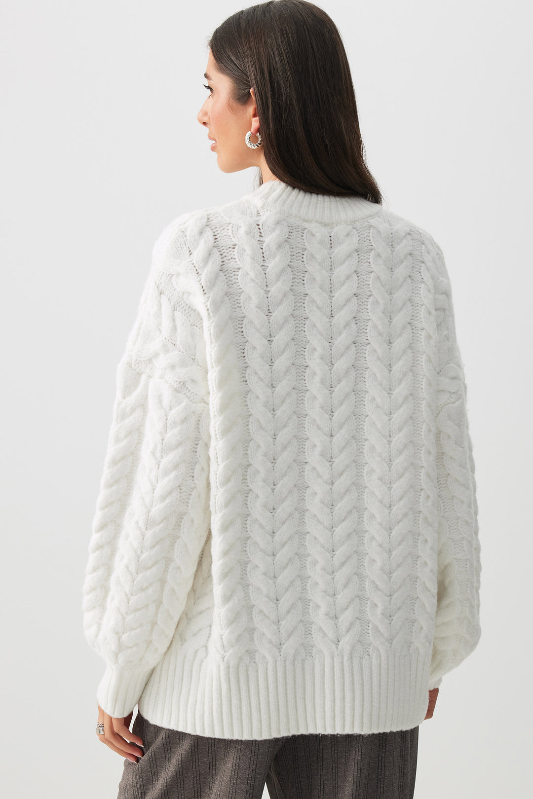 Oversized Cable Knit Crew Neck Sweater