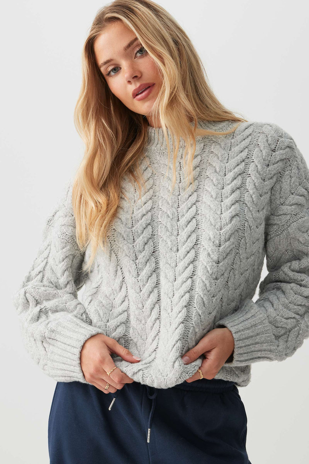 Oversized Cable Knit Crew Neck Sweater