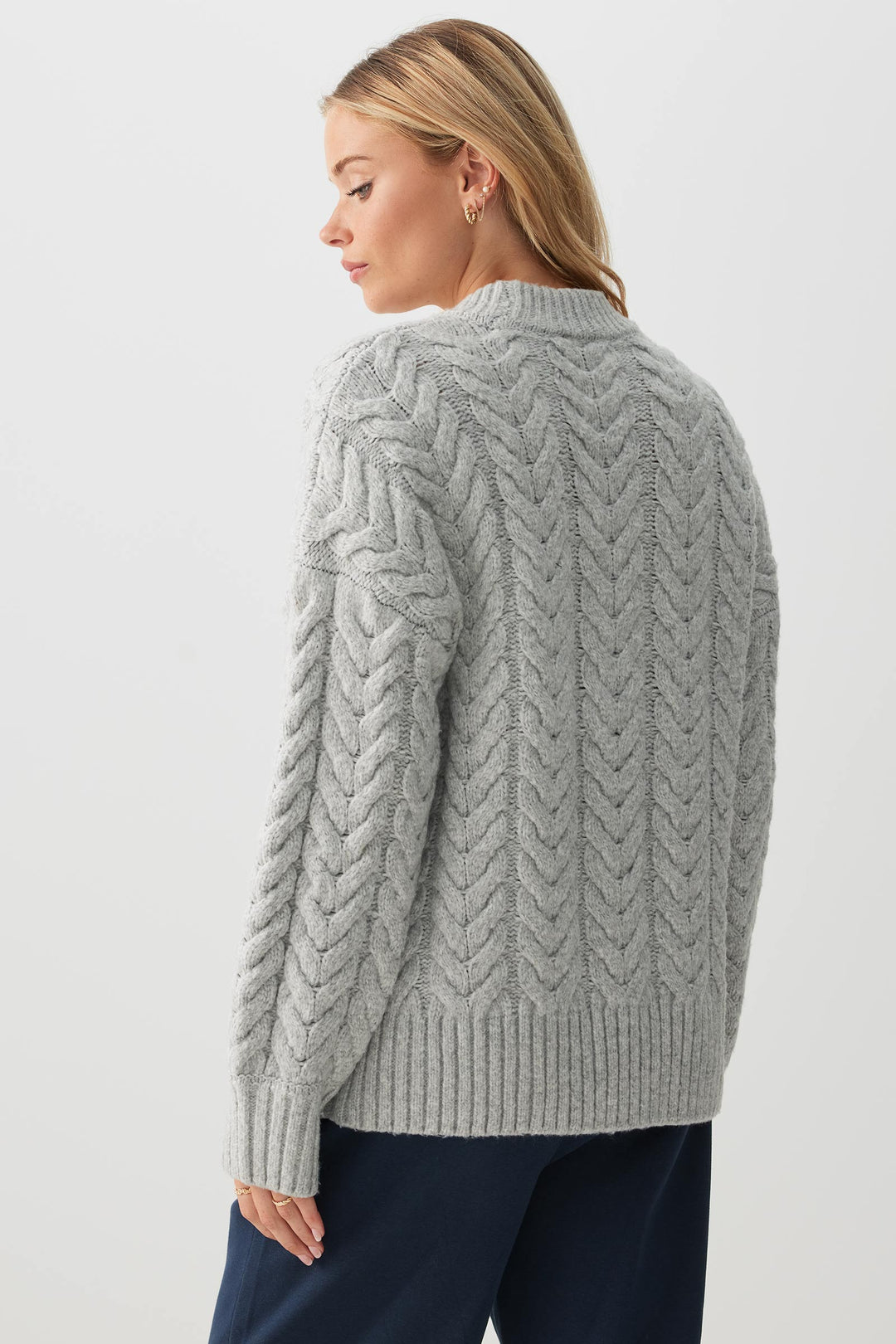 Oversized Cable Knit Crew Neck Sweater