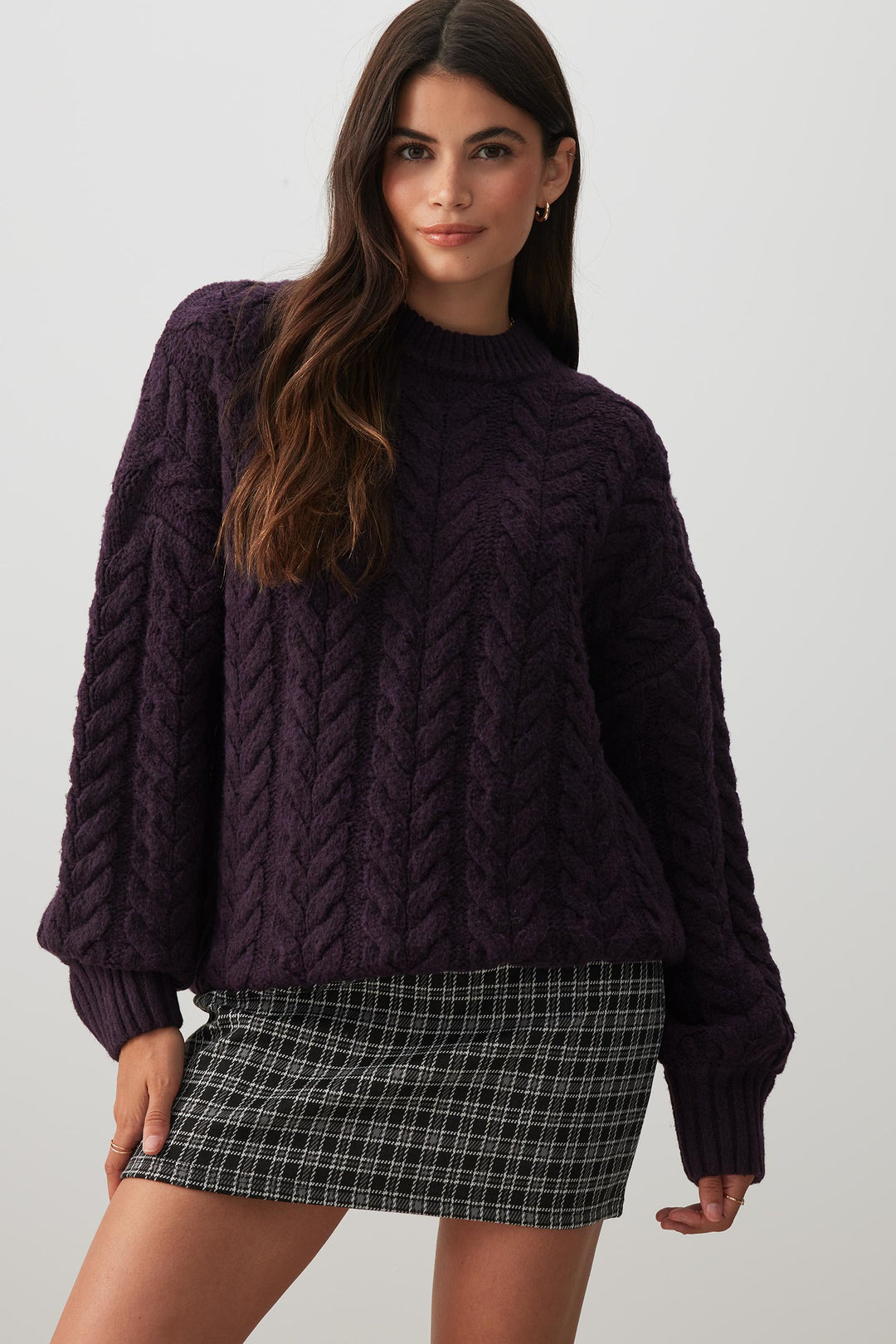 Oversized Cable Knit Crew Neck Sweater