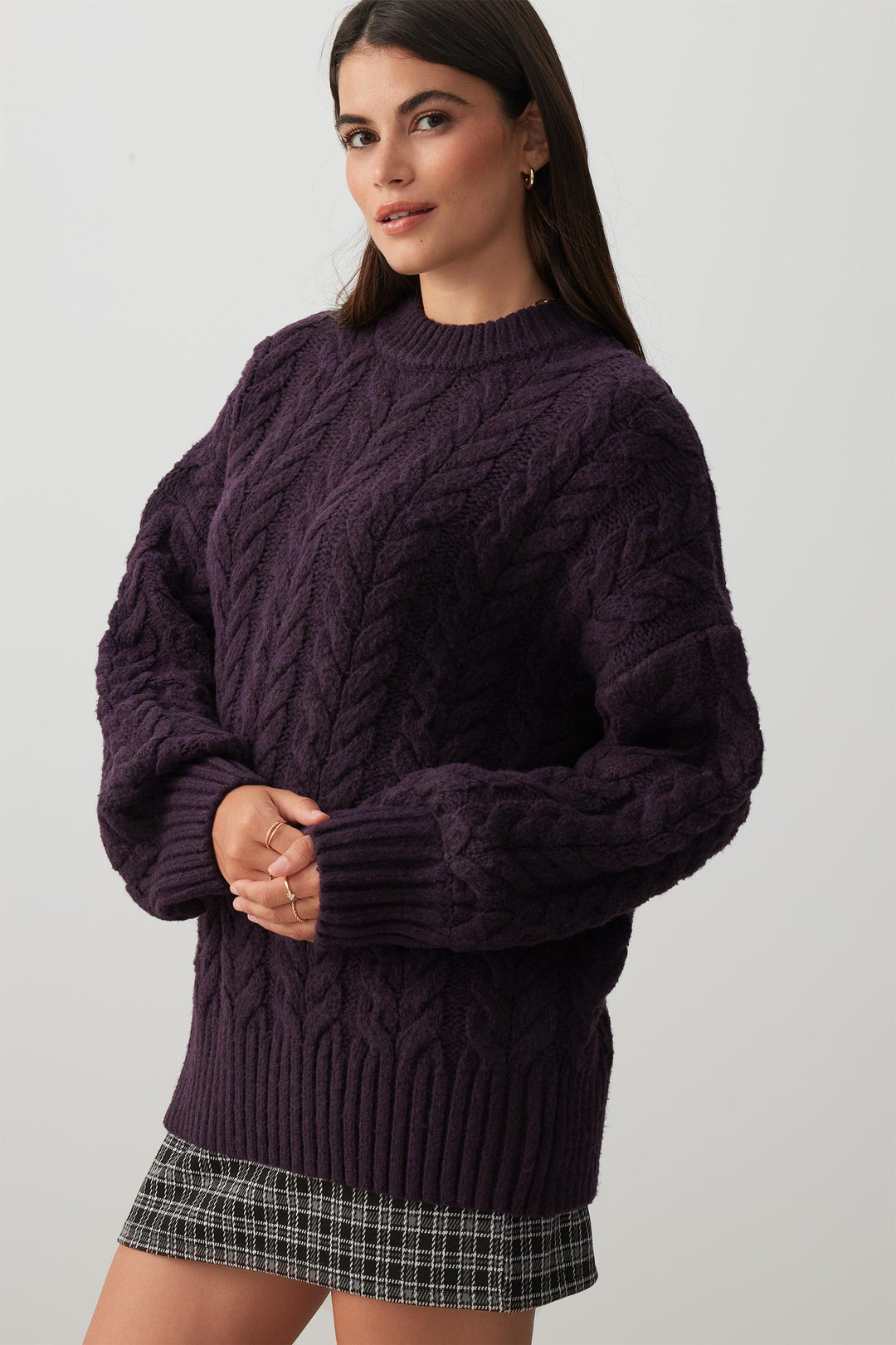 Oversized Cable Knit Crew Neck Sweater