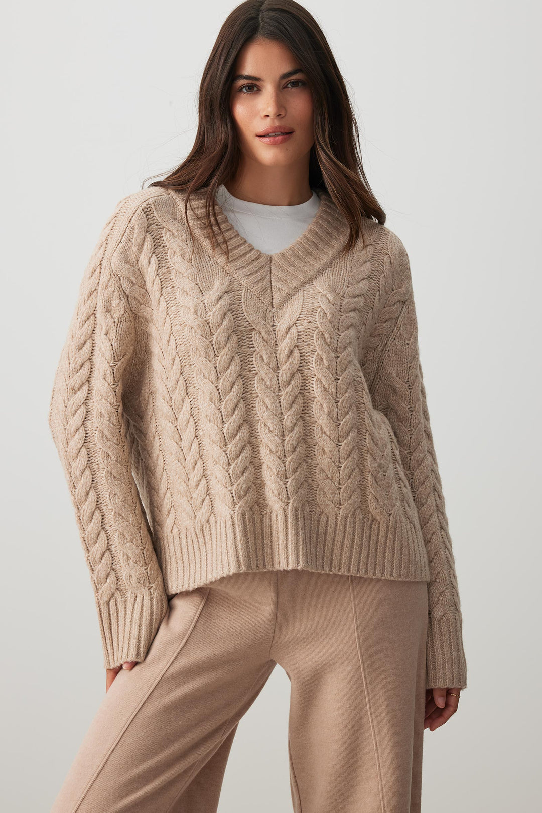 Cable Knit V-Neck Sweater